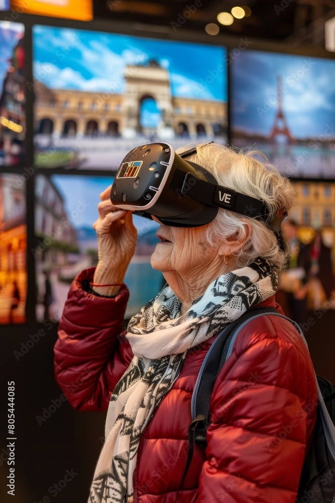 Senior person wearing a virtual reality (VR) Senior person wearing a virtual reality (VR)