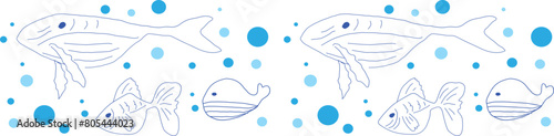 Cute whale line border on transparent background.
