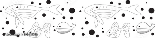 Cute whale line border on transparent background.
