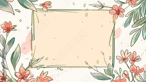 flower meadow field with copy space cute cartoonish page print border design, with blank empty space for mock up message background photo