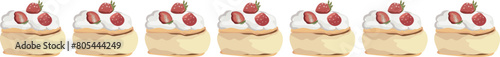 Strawberry cheesecake line border on transparent background.
