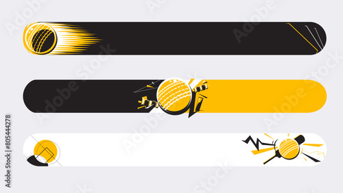 Set of lower third or sport banner design with cricket template isolated on white background.