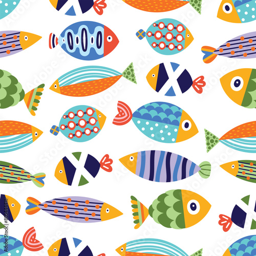 Cute fish. Kids background. Seamless pattern. Can be used in textile industry, paper, background, scrapbooking. © vyazovskaya
