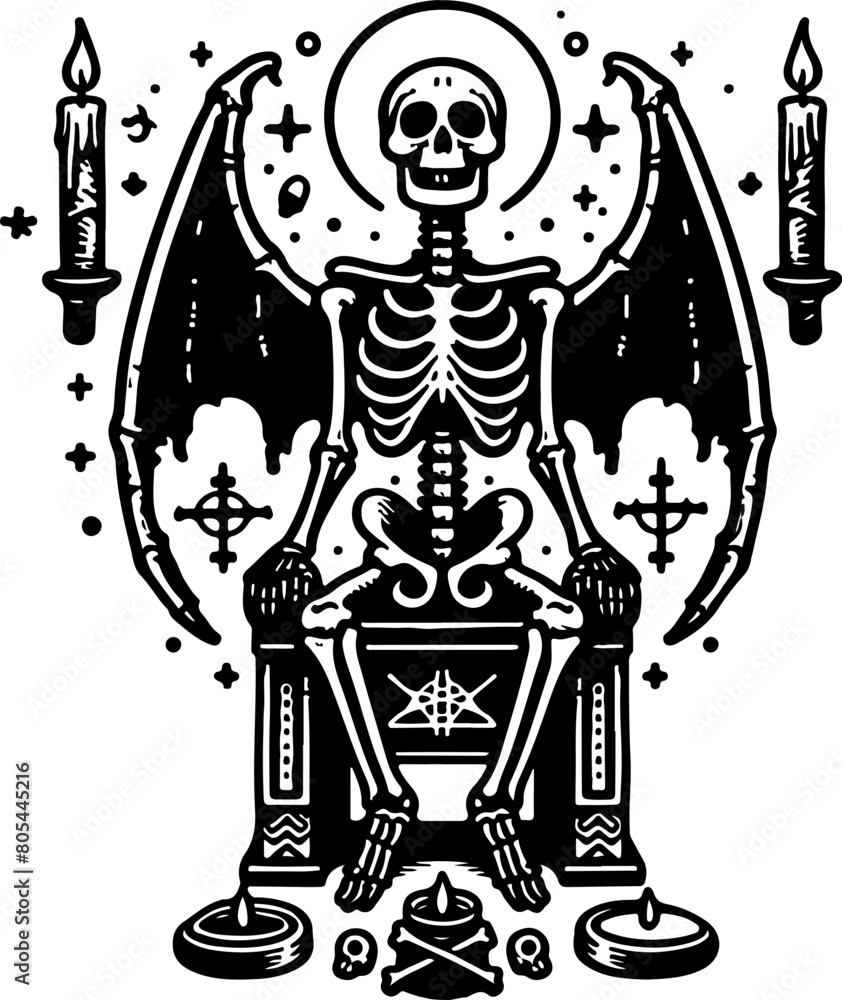 Naklejka premium Skeleton black outline illustration. Coloring book.