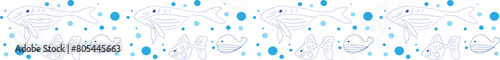 Cute whale line border on transparent background.

