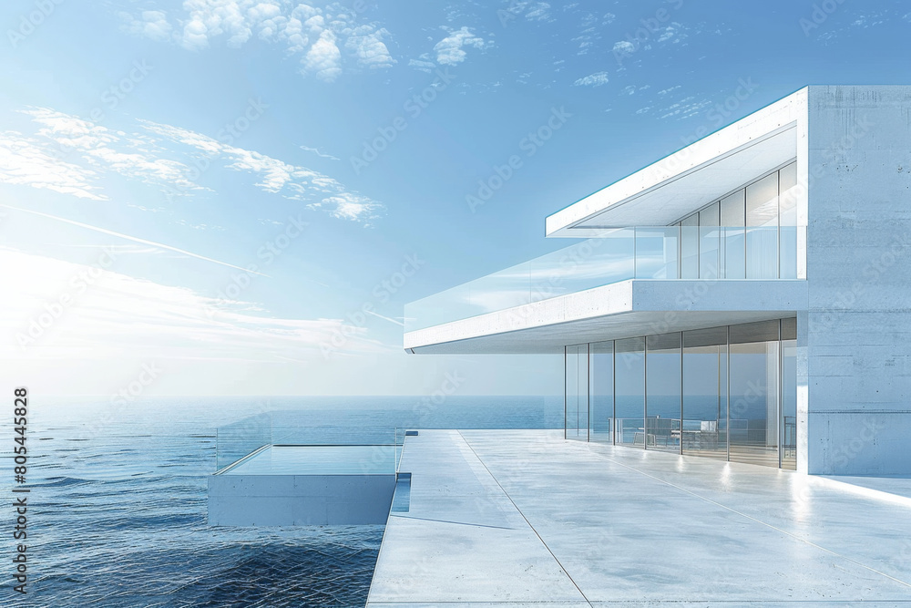 Modern buildings by the lake.Empty architectural background. Modern buildings by the lake.Empty architectural background.