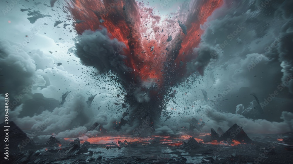 A powerful volcanic eruption spews a massive ash cloud into the sky, illustrating the volatile force of an active volcano. A powerful volcanic eruption spews a massive ash cloud into the sky, illustrating the volatile force of an active volcano.