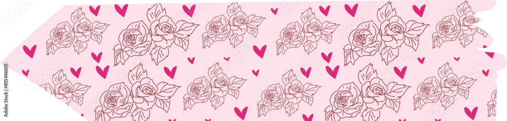 Flower pink washi tape on transparent background.
