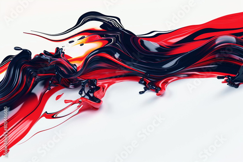 A tiddle wavy abstract featuring bold red and jet black streaks  creating a dramatic and powerful visual on a solid white background.
