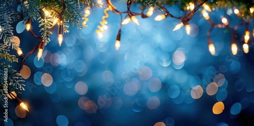 Festive background with hanging string lights and bokeh color. Generate AI image