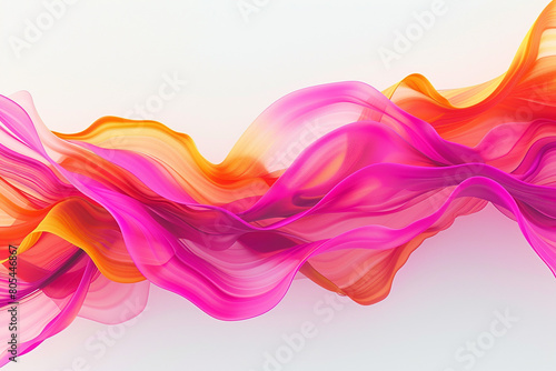 A vibrant abstract of tiddle waves in hot pink and bright orange, simulating a tropical sunset, on a solid white background.