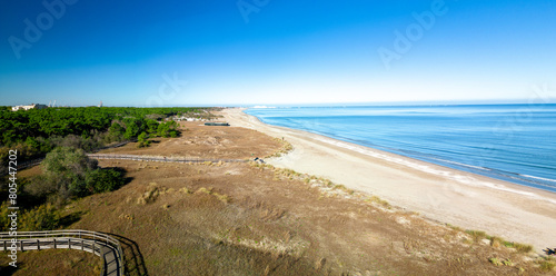 Fototapeta Naklejka Na Ścianę i Meble -  aerial view of the coast of Marina di Ravenna with natural dunes and behind the pine forest