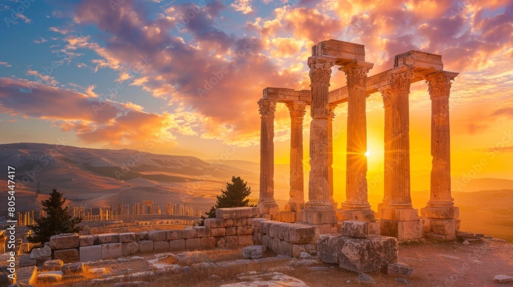 Obraz premium ancient columns of the ancient buildings of a roman metropolis