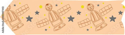 Spaceship washi tape on transparent background.
