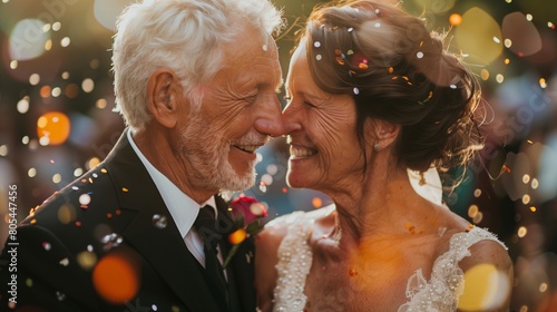 Senior couple renewing their vows at their wedding photo