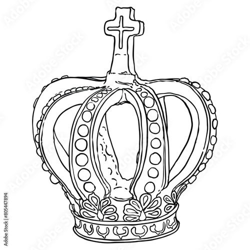 King or Queen crown.  Monarch coronations with Coronet Jewel represent United Kingdom constitutional responsible government and sovereignty or authority of the monarch. State Crown made of gold.