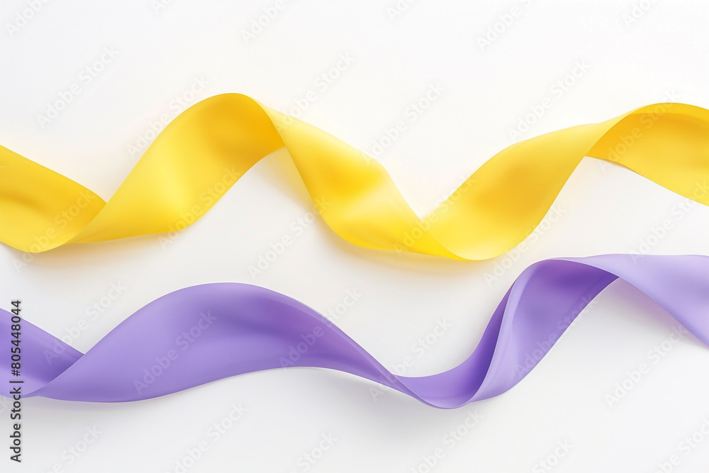 Bright matte yellow and muted purple tiddle waves on a solid white background, providing a striking contrast. Bright matte yellow and muted purple tiddle waves on a solid white background, providing a striking contrast.