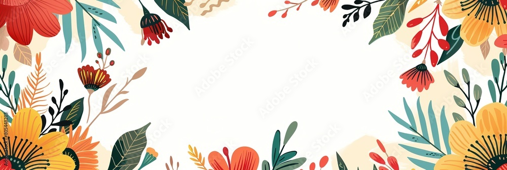 Obraz premium cute flower blossom springtime refreshing cartoonish minimal banner print design, with blank empty space for mock up message background