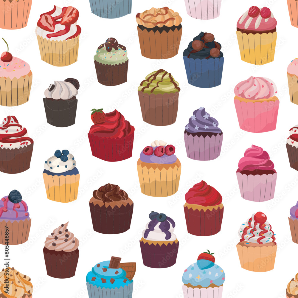 Cupcakes seamless pattern background.
Cupcakes seamless pattern background.