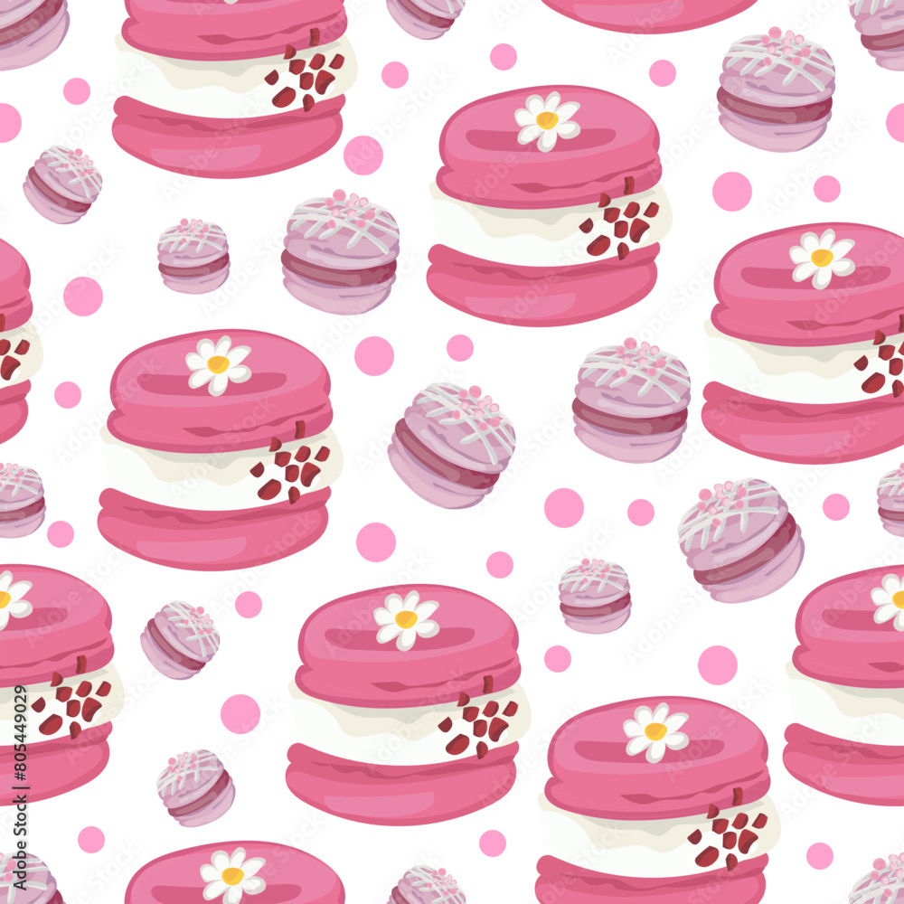 Strawberry macarons seamless pattern background.
Strawberry macarons seamless pattern background.