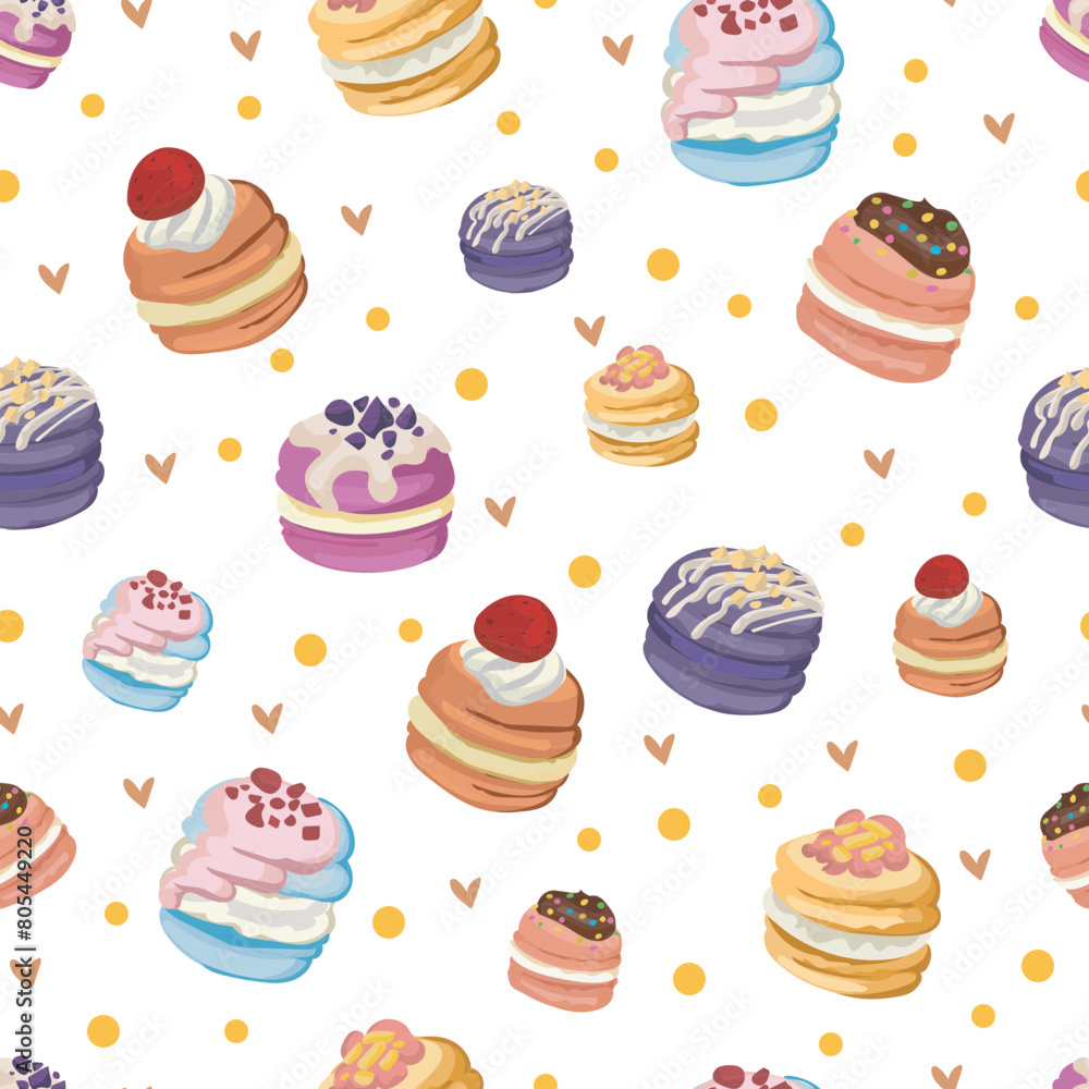 Macarons seamless pattern background.
