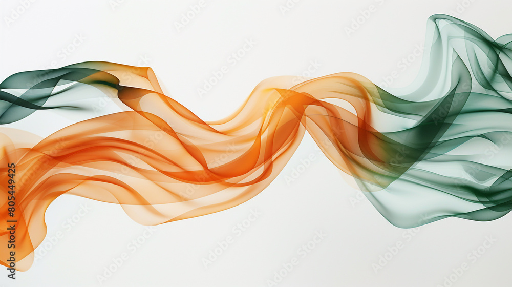 Deep orange and soft matte green smokey waves, evoking the warmth of a cozy autumn day on a solid white background. Deep orange and soft matte green smokey waves, evoking the warmth of a cozy autumn day on a solid white background.