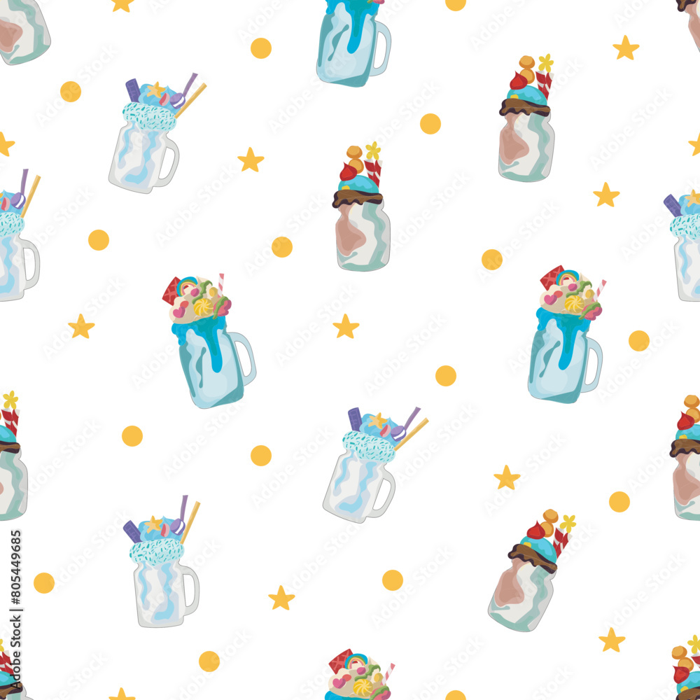 Obraz premium Blueberry milkshake seamless pattern background. 