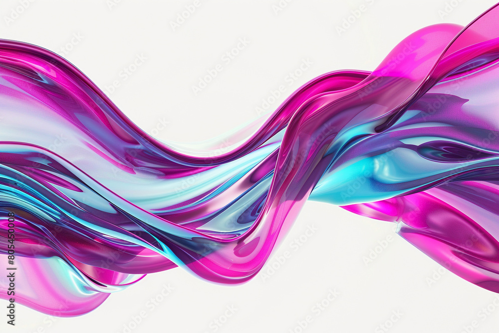 Glossy magenta and shimmering azure tiddle waves, forming a dynamic and eye-catching abstract on a solid white background. Glossy magenta and shimmering azure tiddle waves, forming a dynamic and eye-catching abstract on a solid white background.