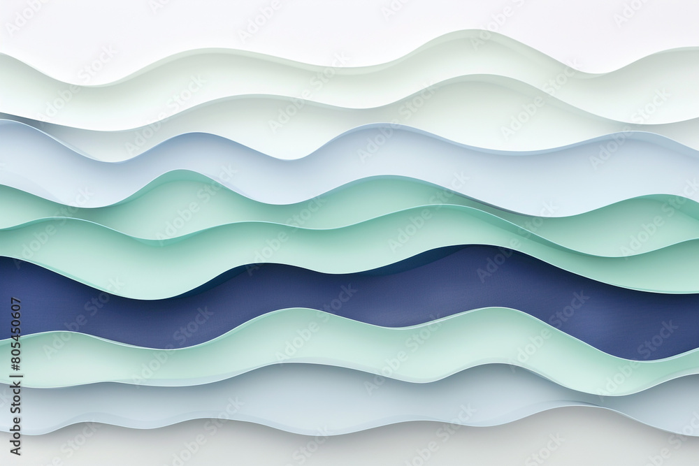 Matte indigo and soft mint tiddle waves on a solid white background, evoking a cool, serene atmosphere. Matte indigo and soft mint tiddle waves on a solid white background, evoking a cool, serene atmosphere.