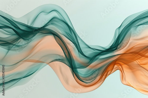 Smokey and wavy abstract in matte orange and muted teal, flowing smoothly on a solid white background for a striking contrast. photo