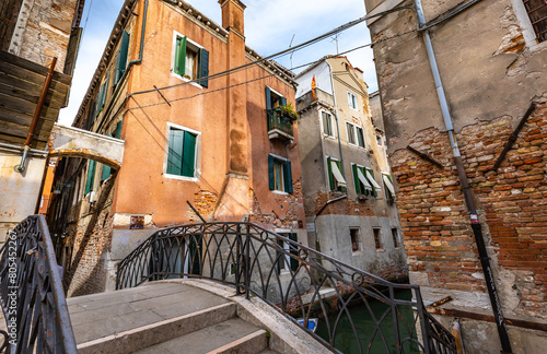 Historic houses, bridge and canal in Venice, Italy