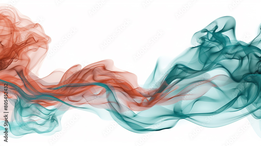 Smokey waves in matte coral and deep teal on a solid white background, creating a vibrant underwater effect. Smokey waves in matte coral and deep teal on a solid white background, creating a vibrant underwater effect.