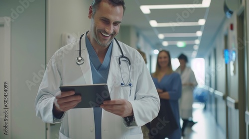 Smiling Doctor with Digital Tablet