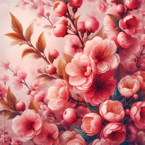 roses background Blooming pink cherry blossoms. Floral background.