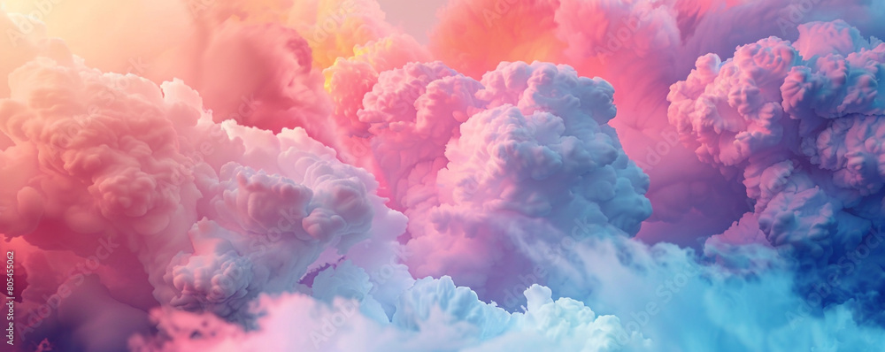 A surreal dreamscape with clouds and smoke blending into a colorful sky