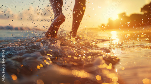 close up of a surfinger doung tricks on the water, water drops background, oceanic scene background