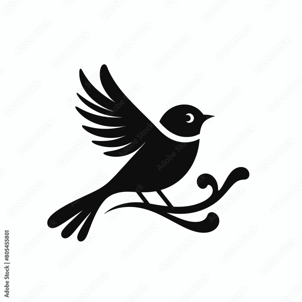 Obraz premium black bird silhouette vector illustration white background