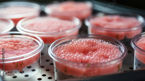 generated illustration artificial protein meat grow in laboratory.