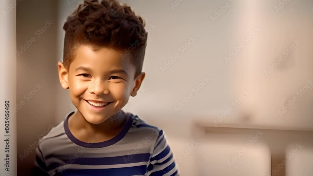 Young Boy Smiling in Striped Shirt Generative AI Young Boy Smiling in Striped Shirt Generative AI