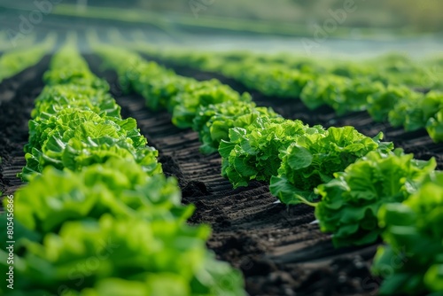 Even rows of growing lettuce in a greenhouse  concept of agriculture and vegetarianism