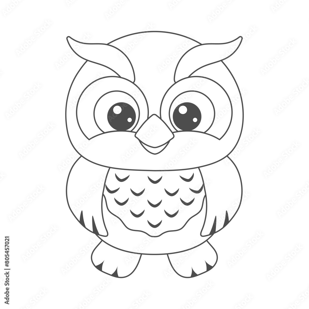 Cute owl. Black and white coloring page. Card for painting. Cute owl. Black and white coloring page. Card for painting.