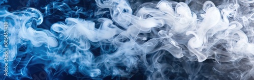 Blue and white smoke swirls against a black backdrop in this abstract illustration