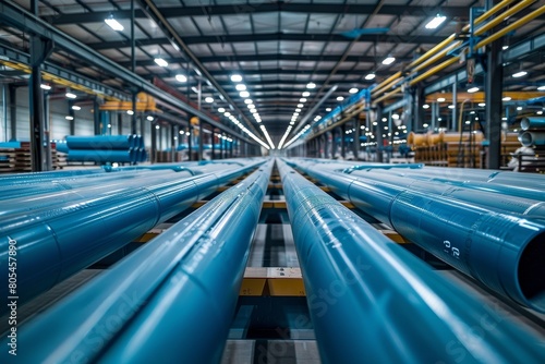 Metal pipes lying in the workshop at a pipe rolling plant