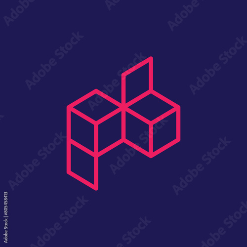 letter p and letter b look like opening box in isometric style. Abstract letters p and b in outline view. (ID: 805458413)