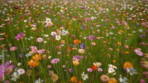  A field of vibrant wildflowers stretching as far as the eye can see, their petals dancing in the breeze like a kaleidoscope of color 