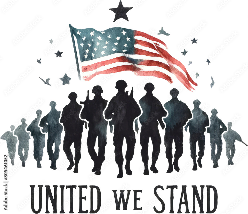 Watercolor Silhouette Soldier Clipart for July 4th and Memorial Day ...