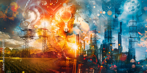 Petrochemical engineering Blue and sunlight colored double exposure design with colored background