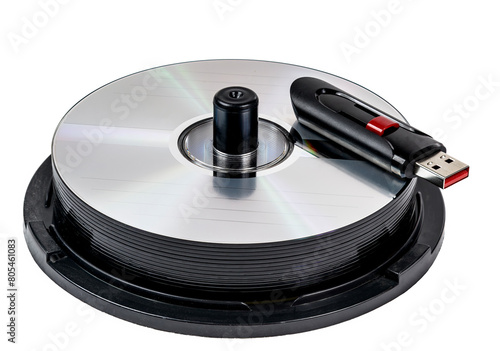 USB Flash Drive On Stack of CDs Isolated On White