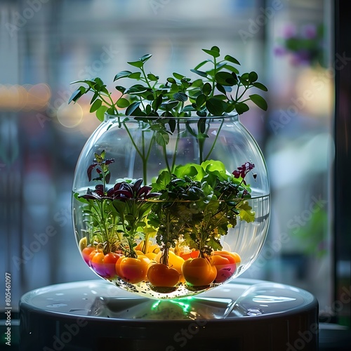 Vibrant hydroponic rack filled with lush green plants, creating a stunning visual impact