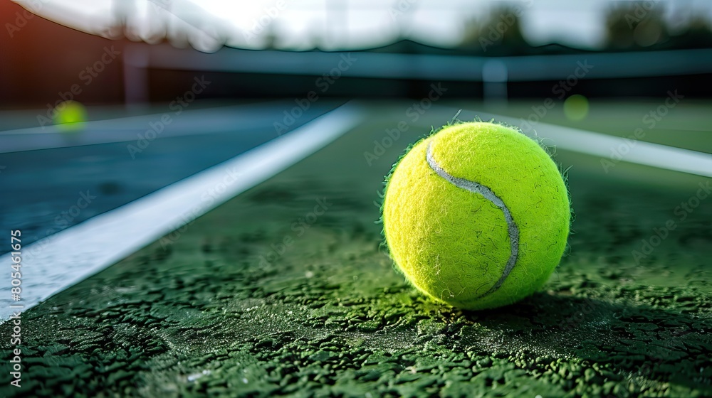 Close-up of Yellow Tennis Ball on Court